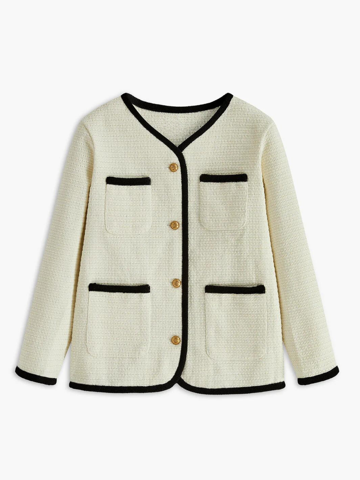 Elegant Contrast Binding Pockets Cardigan - LA FEMME WANDERER