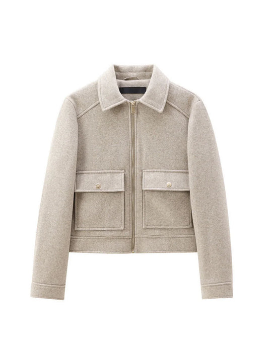 Chaqueta de tweed con solapa y cremallera