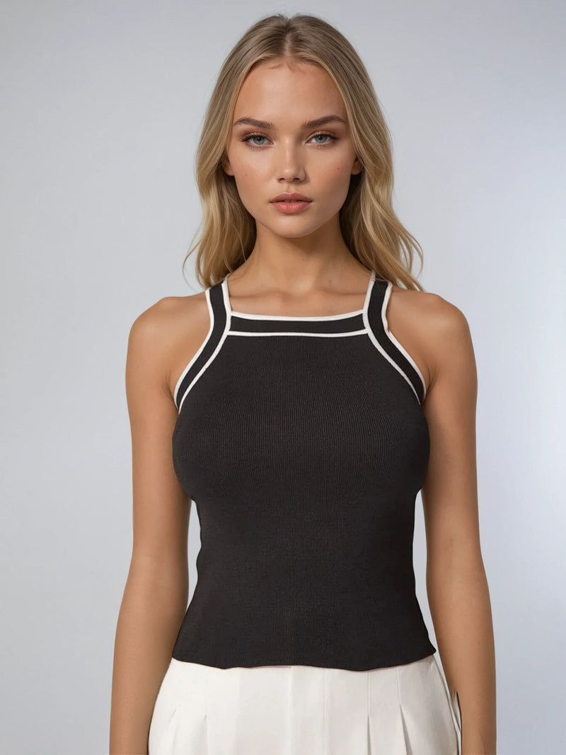 Elegant Style Contrast Trim Knit Tank Top
