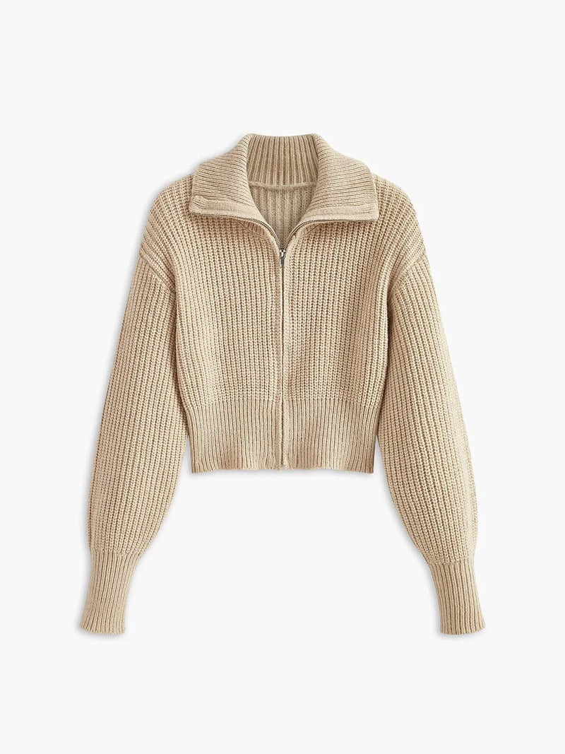 Cárdigan de solapa con cremallera y canalé