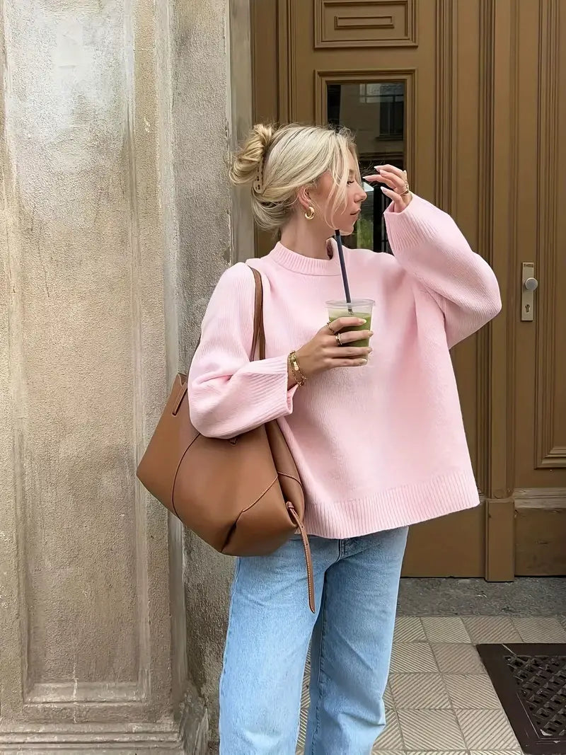 Sweet Crew Neck Pullover Sweater - LA FEMME WANDERER