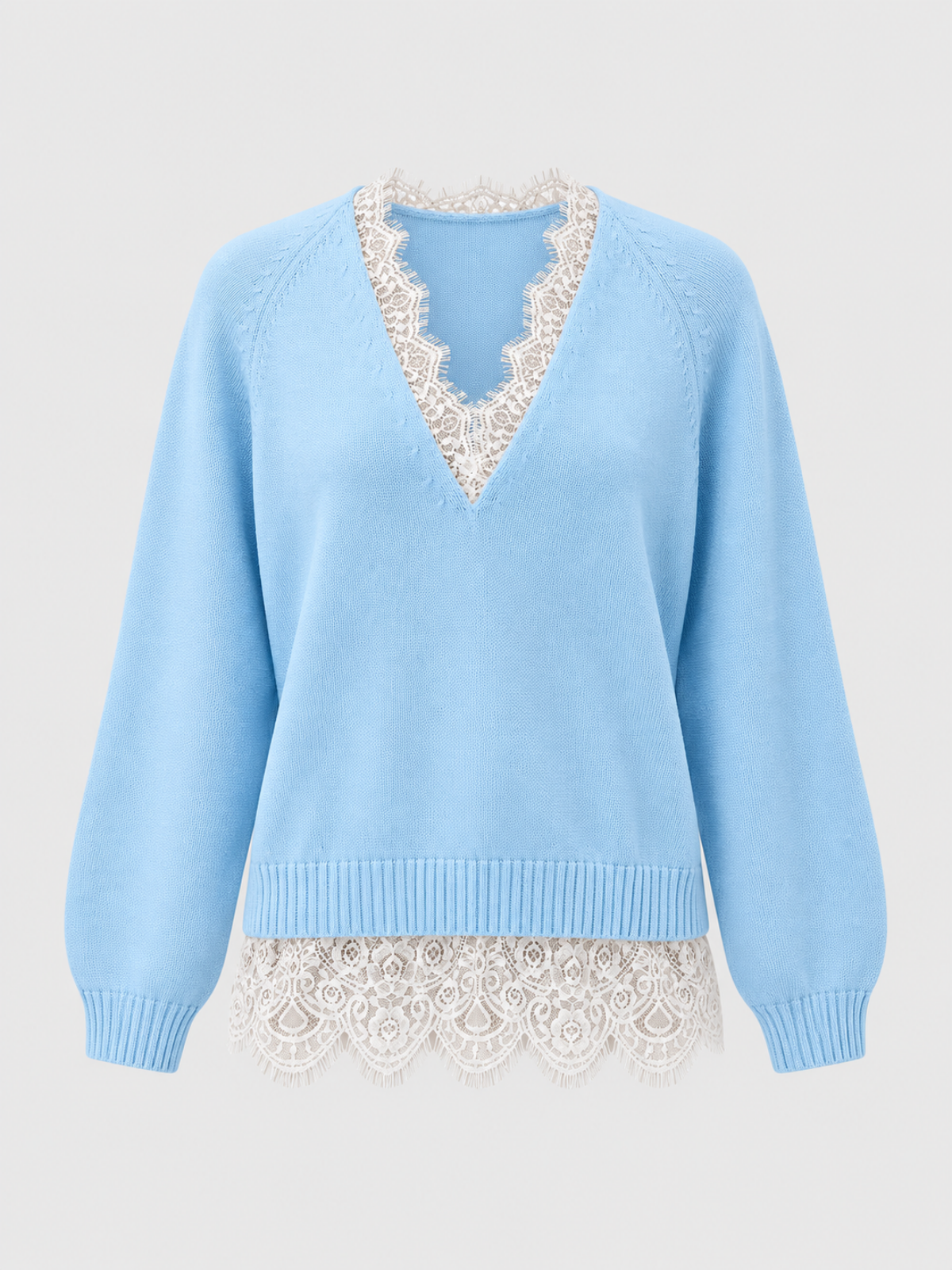 Lace Trim V-Neck Knit Sweater