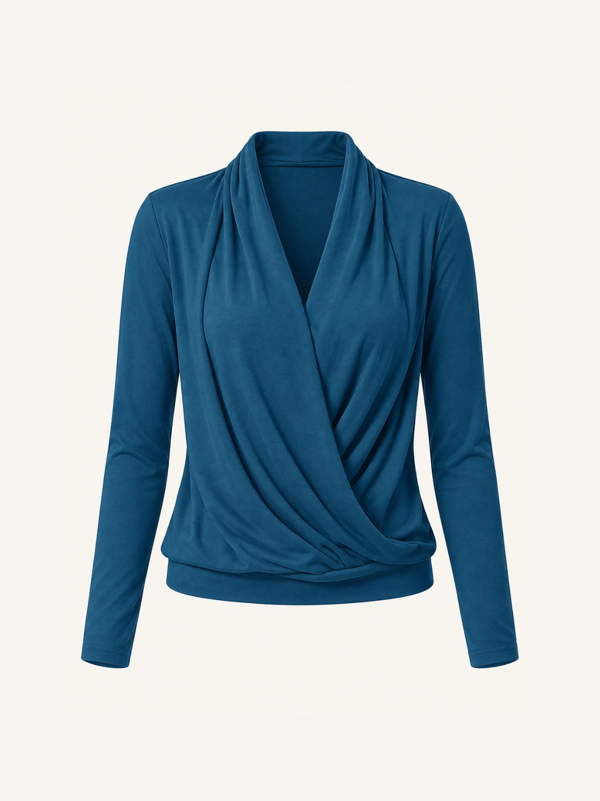 Draped Wrap V-Neck Long Sleeve Top
