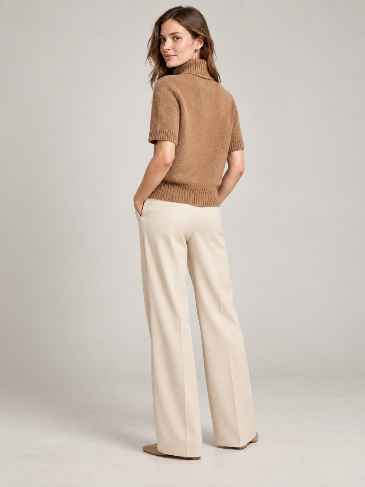 Short Sleeve Turtleneck Knit Sweater