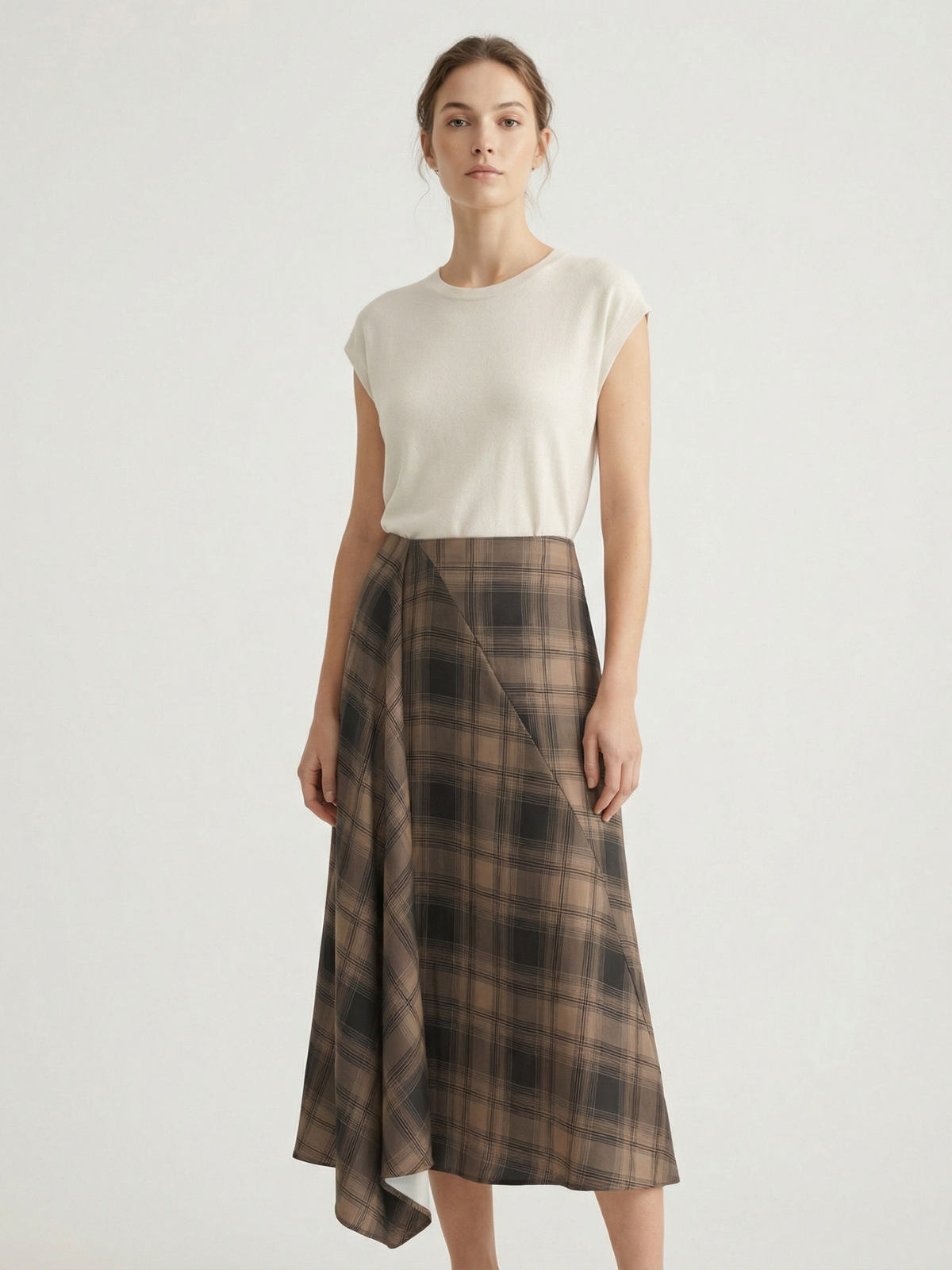 Plaid Ruffle Midi Skirt