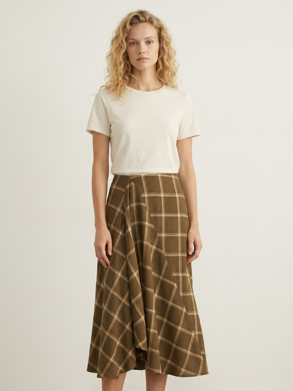 Plaid Ruffle Midi Skirt