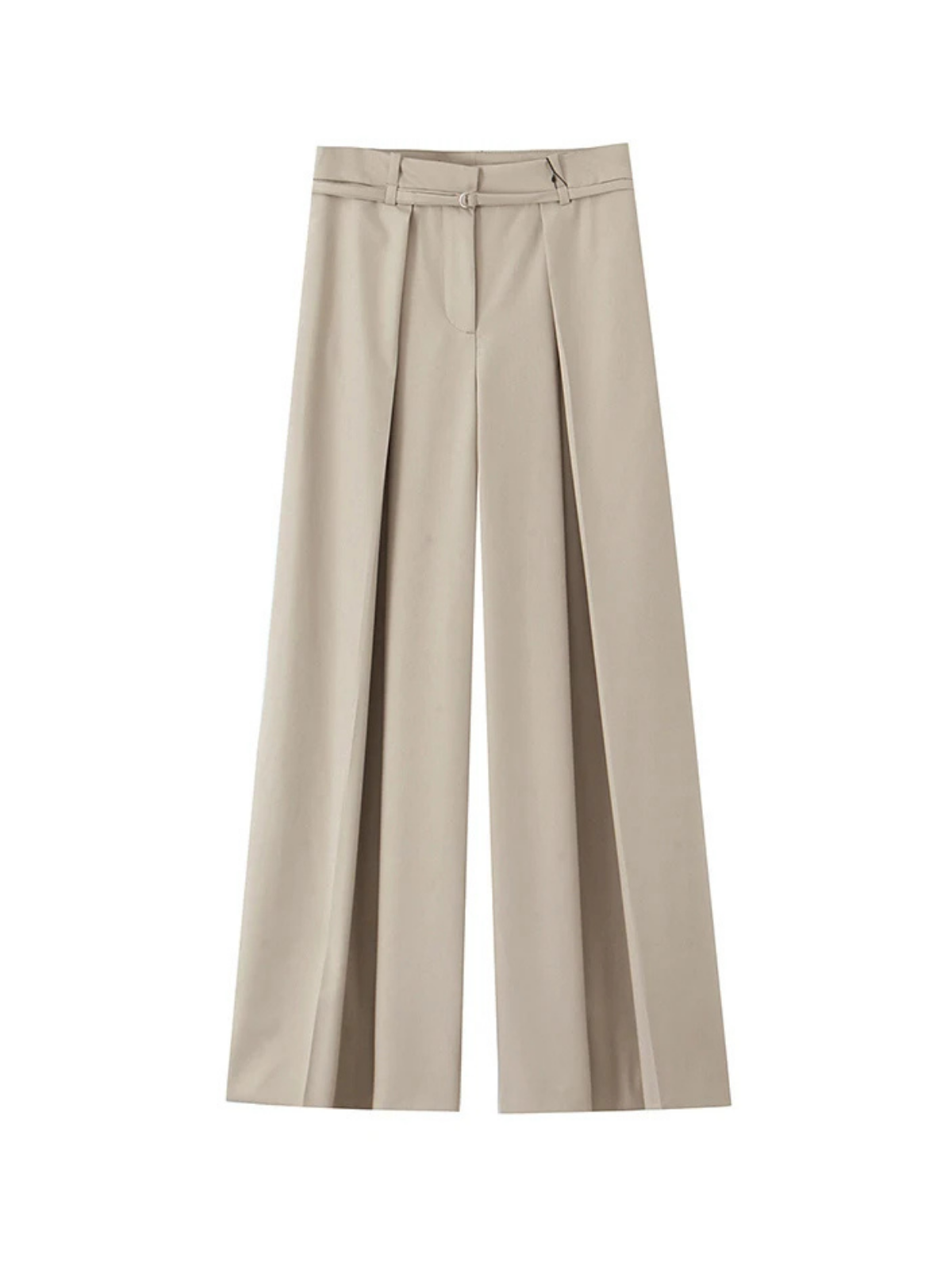 Women High Waist Pleated Wide Leg Belted Office Pants
