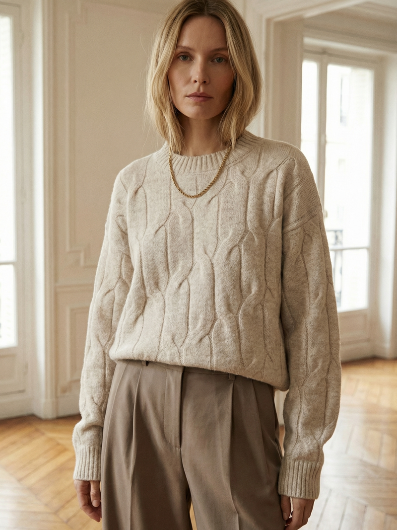 Suéter acogedor de punto trenzado