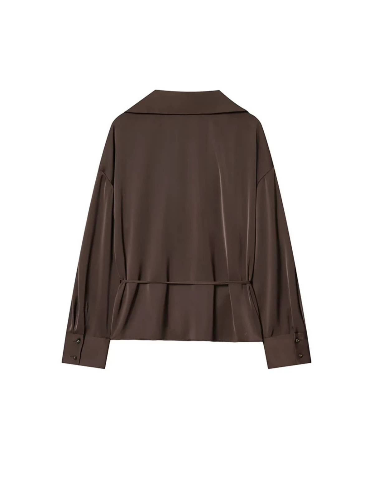 Belted Satin Button Front Shirt