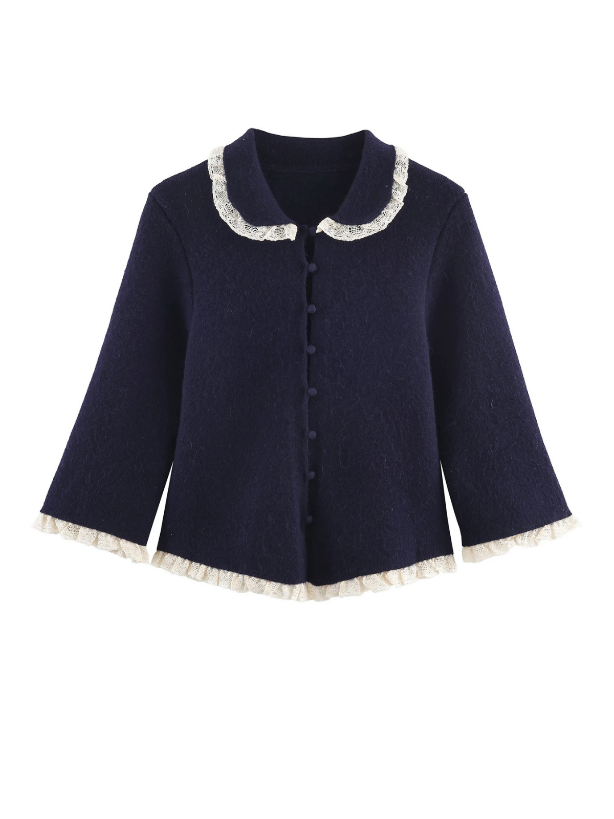 Retro Lace Collar Knit Cardigan Coat For Women With Long Sleeves
